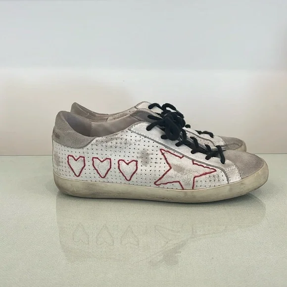 Golden Goose Shoes Golden Goose White W Red Stitch Heart And